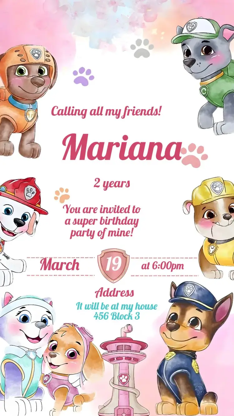 Invite Paw Patrol Kids Party editable and customizable