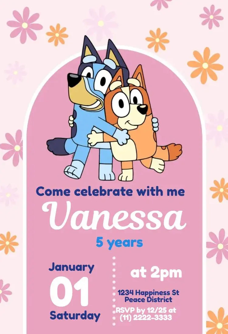Bluey and Bingo Floral Arch invitation