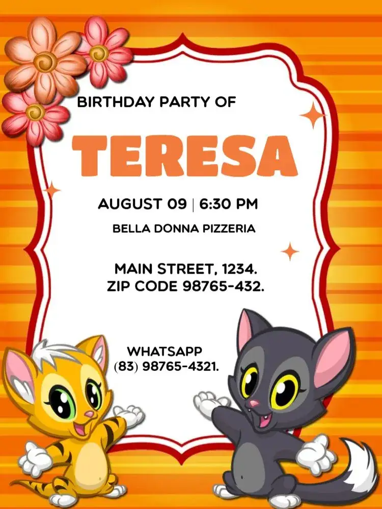 Invitation Clear Editable Cats – Kids' Birthday Party theme fun, contemporary, colorful, animal-themed, youthful, clear