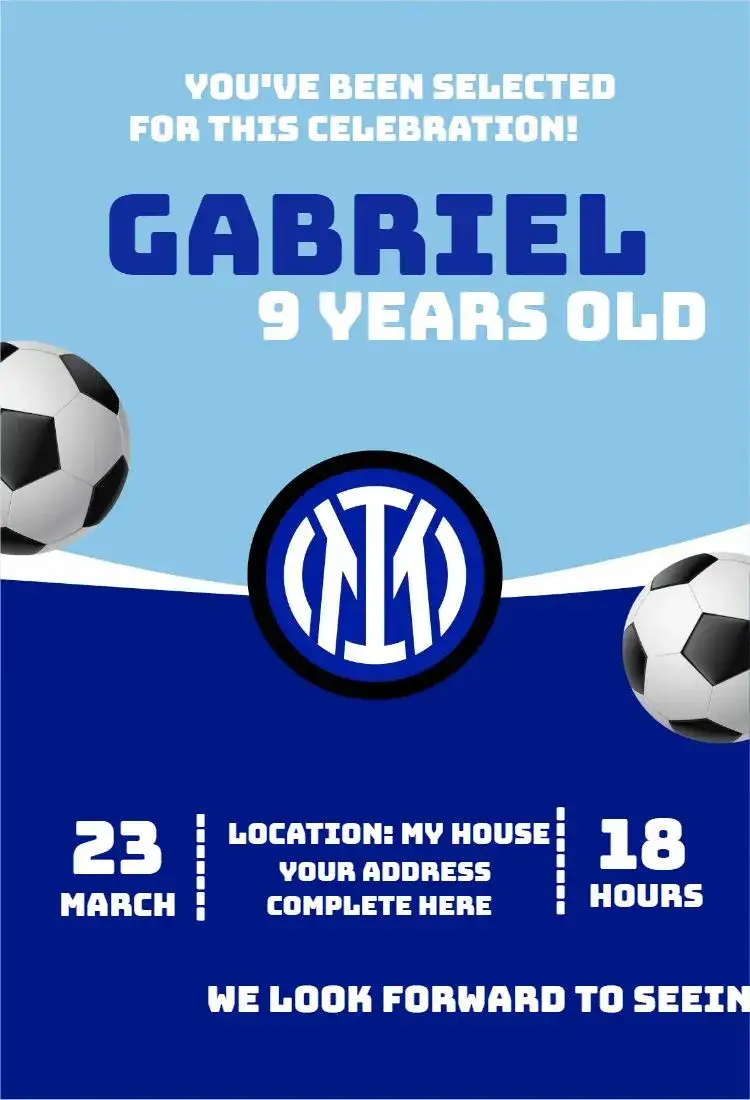 Invitation Inter Milan 3 – Birthday theme football, modern, vibrant, colorful, sporty, youthful