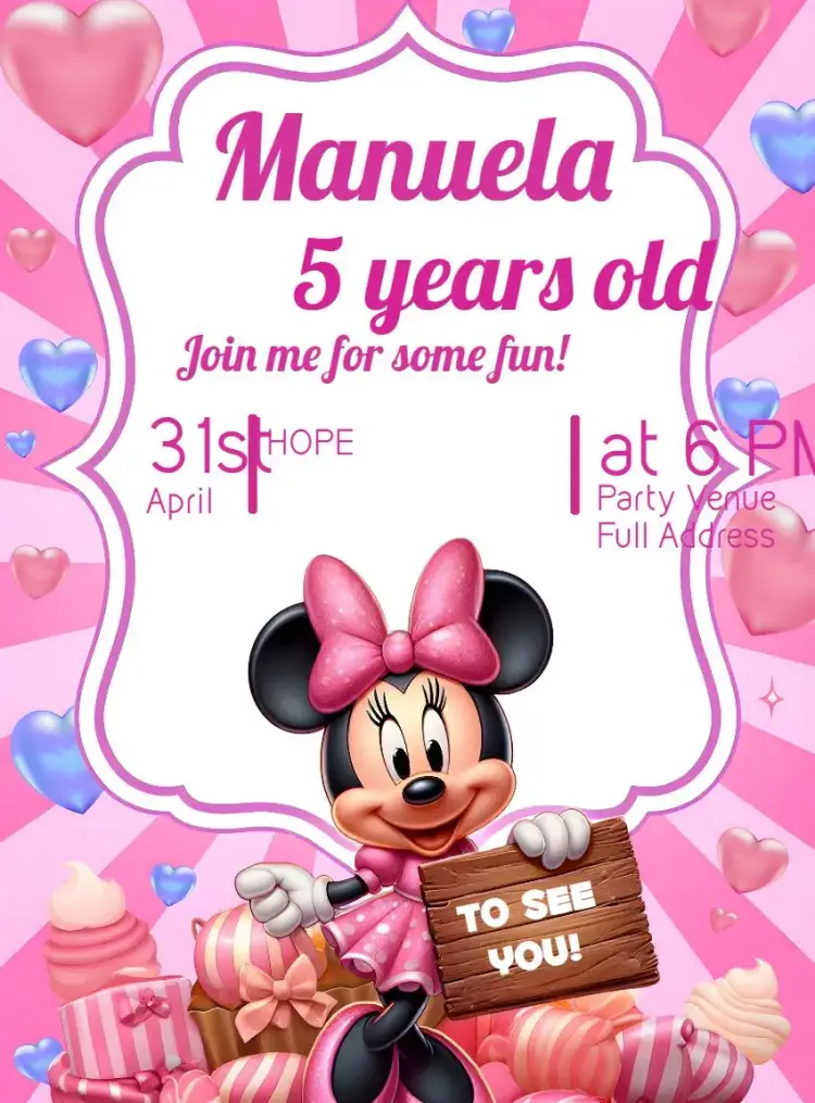 Invitation Minnie Mouse Disney Sweet Shop – Most searched for theme pink, Disney, pastry shop, fun, children's, colorful