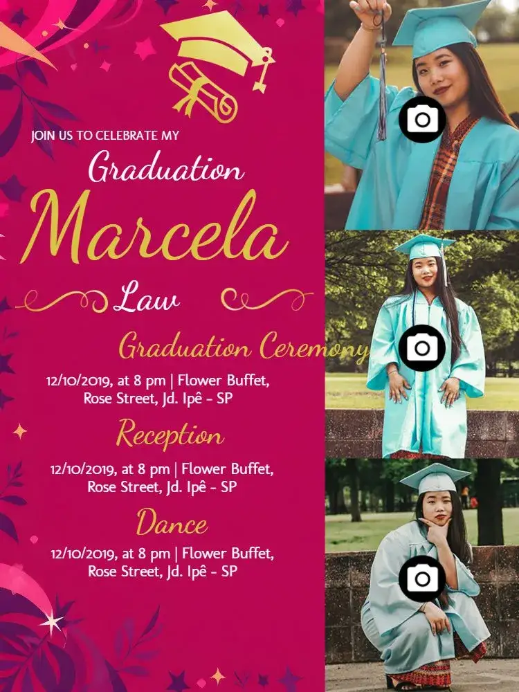 Invitation Law Graduation With Golden Photos – Graduation theme golden, pink, elegant, modern, photographic, festive