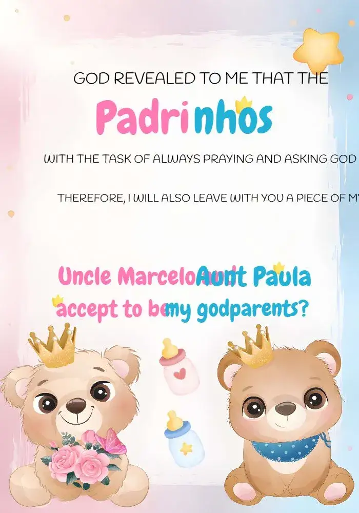 Invitation Royal Teddy Godparents Reveal – Gender Reveal theme teddy bears, royalty, pink and blue, playful, fun, childlike
