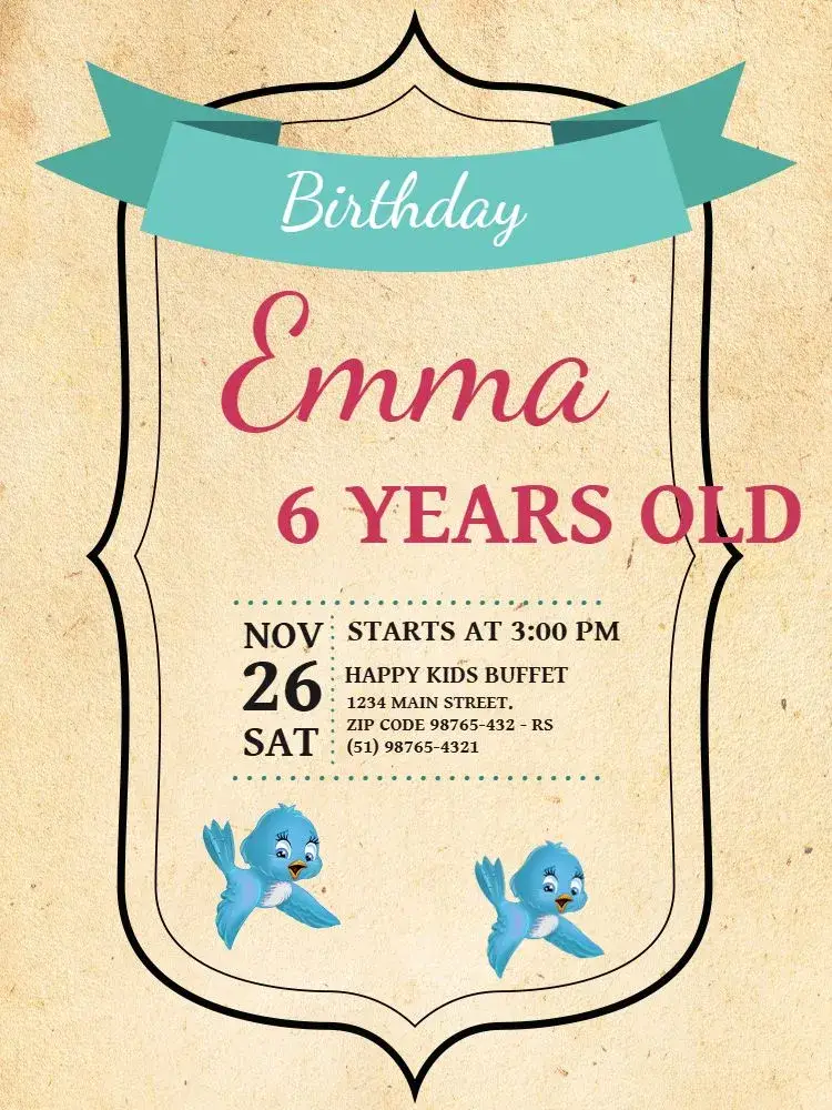 Children's Party With Dwarf Birds invitation