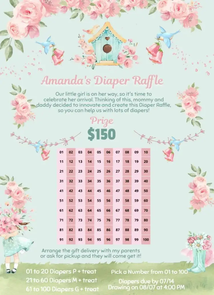 Invitation Enchanted Garden Boots and Flowers – Raffle Tea theme floral, enchanted, colorful, playful, nature, kids