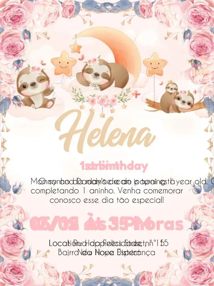 Invitation White Floral Sloth – Commemorative Dates theme floral, watercolor, pastel, children's, colorful, modern