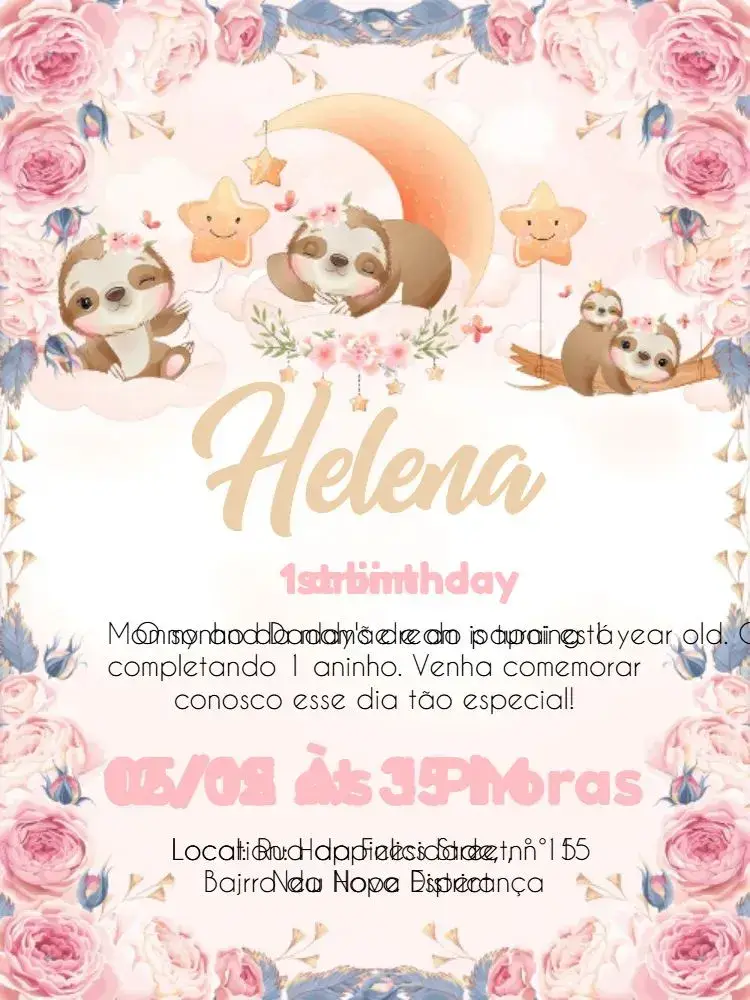 White Floral Sloth invitation