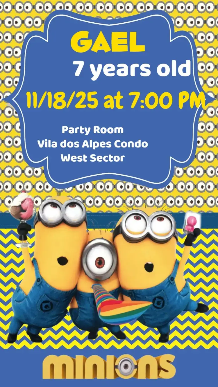 Invitation Minions – Kids' Birthday Party theme fun, colorful, themed, childish, lively, modern