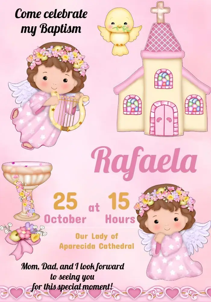 Baptism Girl Pink First invitation