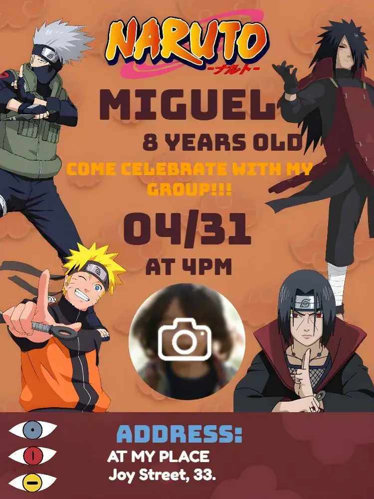 Naruto With Photo Sasuke invitation