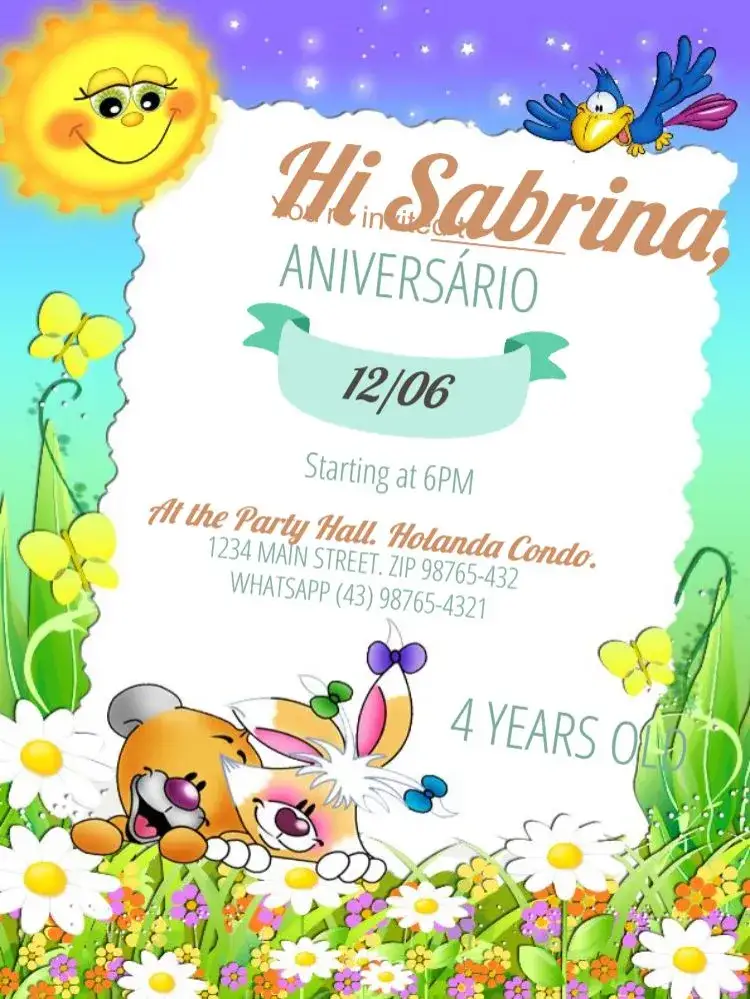 Invitation Animals And Sun For Delicate Editing – Kids' Birthday Party theme colorful, playful, delicate, childlike, animals, sunbeam