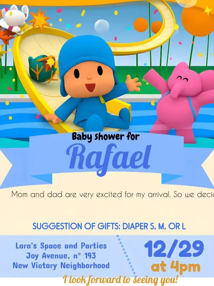 Pocoyo Pink Diaper Party invitation