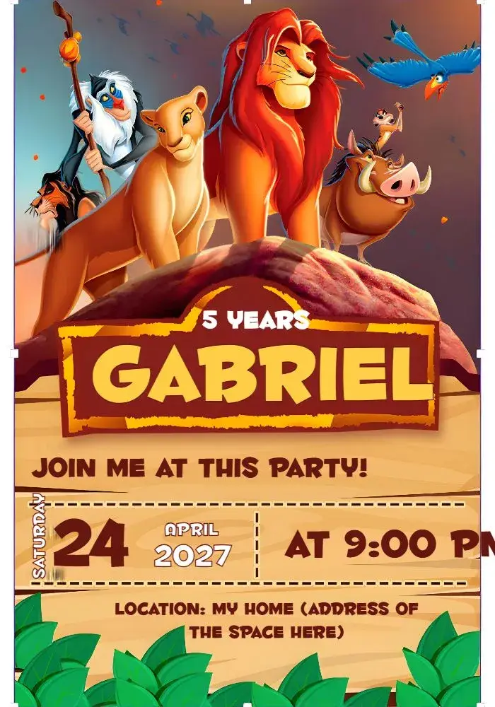 Lion King Mufasa Simba invitation