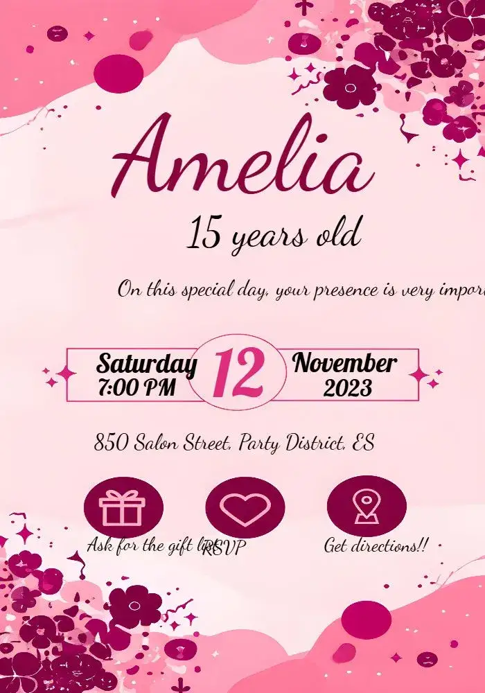 Invitation Black Glitter 15th Birthday – Sweet 15 theme glitter, black, modern, elegant, pink, white