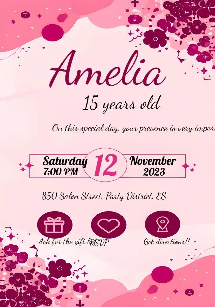 Black Glitter 15th Birthday invitation