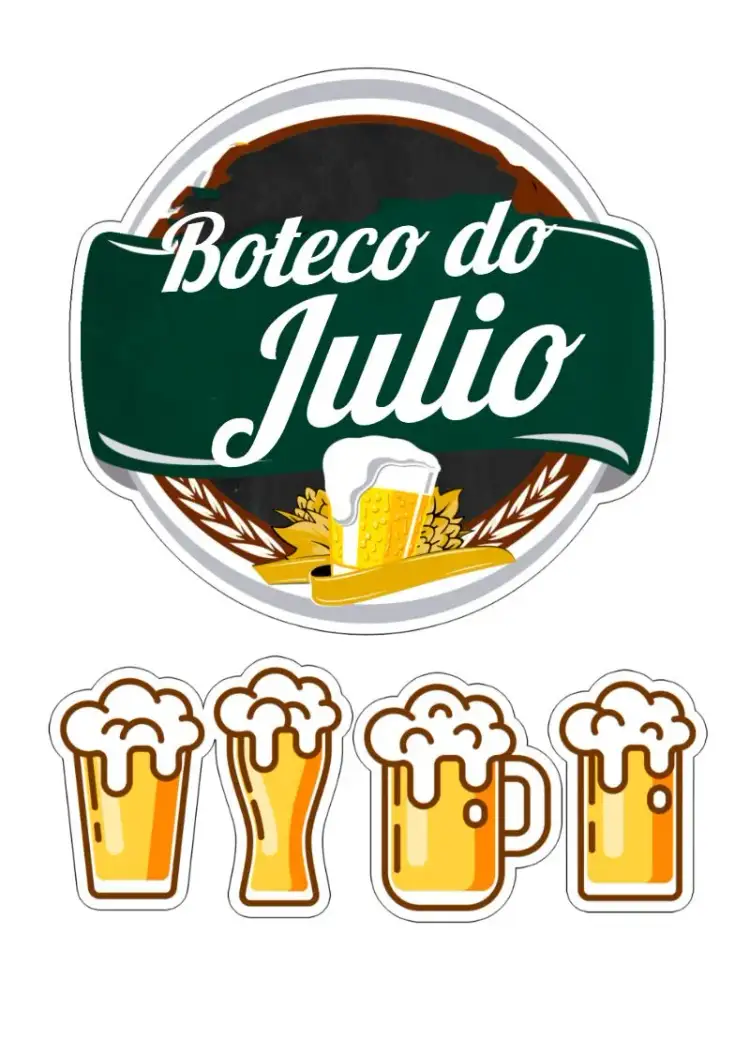 Invitation Topo De Bolo Boteco Print – Cake topper theme pub, fun-filled, lively, green, relaxed