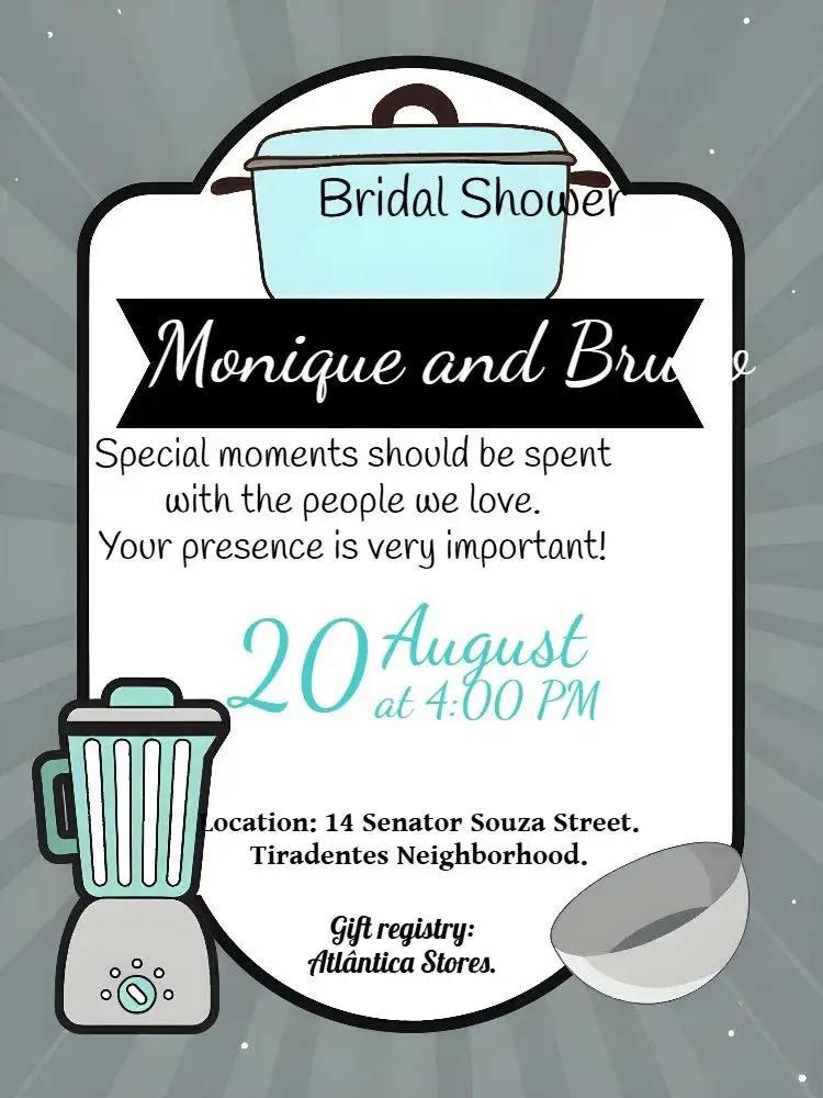 Invitation Bridal Shower Bowl – Bridal Shower theme modern, minimalist, kitchen, blue, black and white, fun