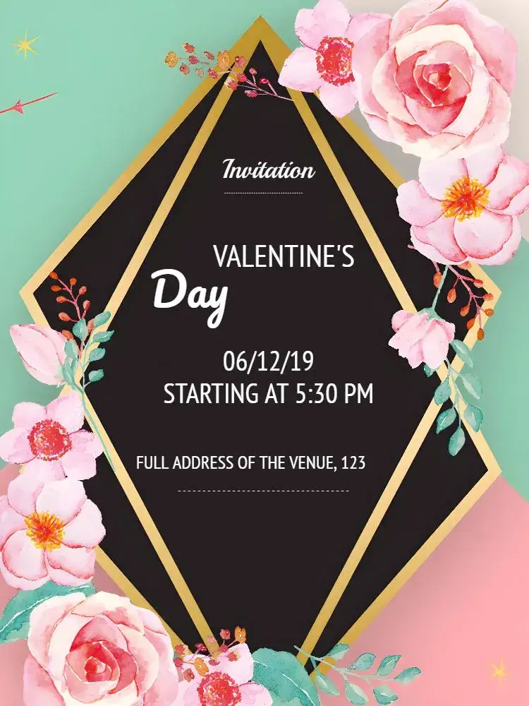 Invitation Valentine's Day Pink Floral – Commemorative Dates theme floral, romantic, delicate, modern, colorful, elegant