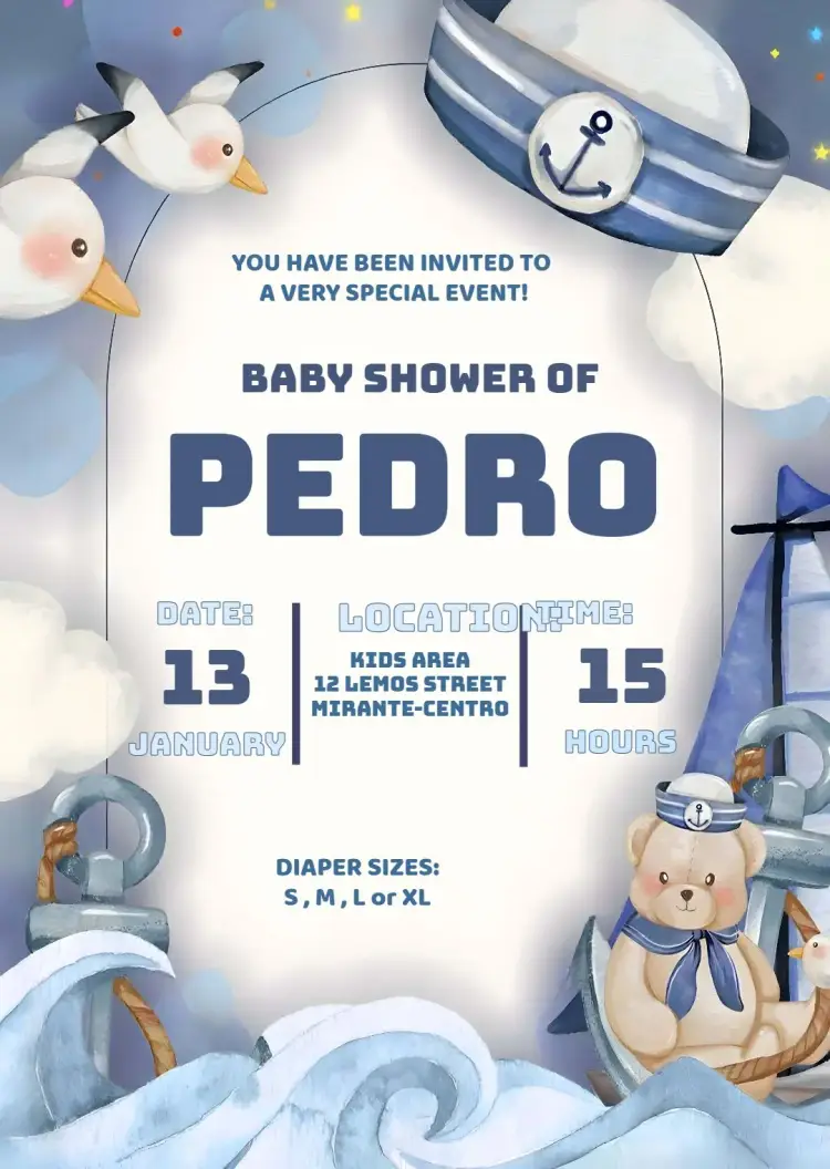 Sailor Watercolor Baby Shower invitation