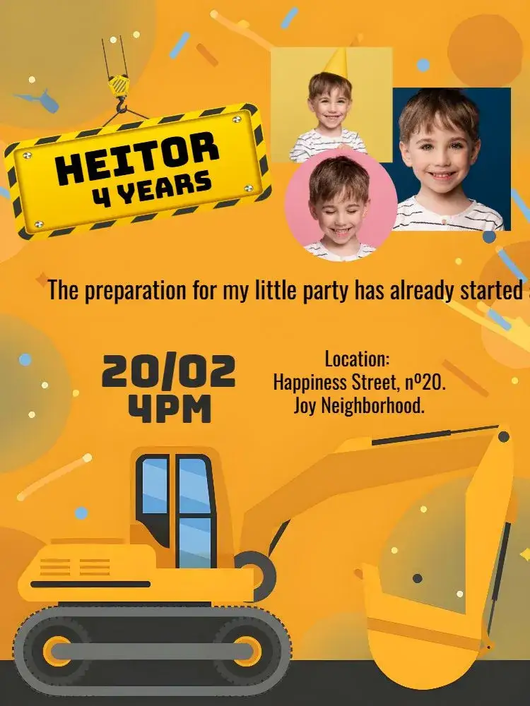 Invitation Construction Machine Invitation With Photo Construction – Raffle Tea theme modern, industrial, vibrant, graphic, themed