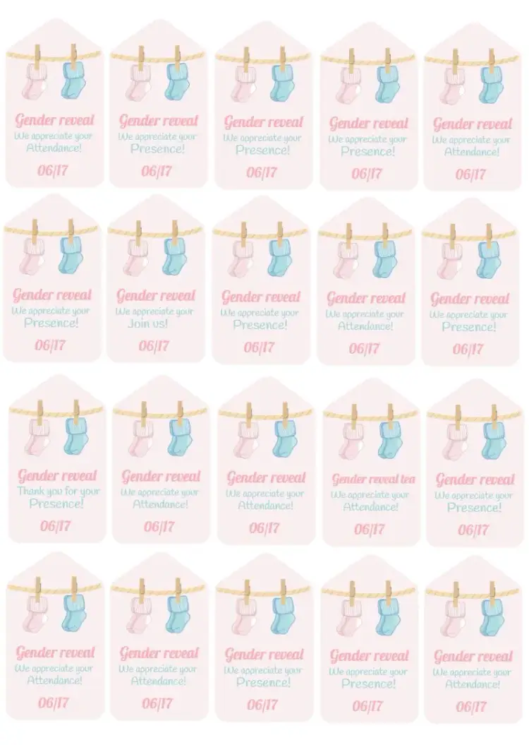 Tag Gender Reveal Clothesline Thank You invitation