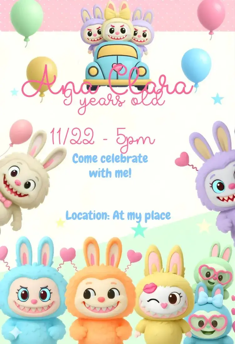 Invite Digital invitation labubu candy color editable and customizable