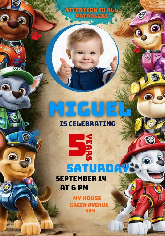Paw Patrol With Child Photo invitation