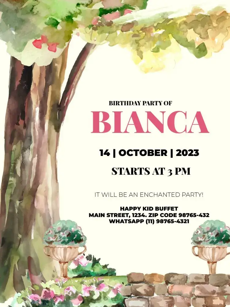 Invitation Enchanted Delicate Forest – Kids' Birthday Party theme soft green, nature, delicate, playful, enchanted, minimalist
