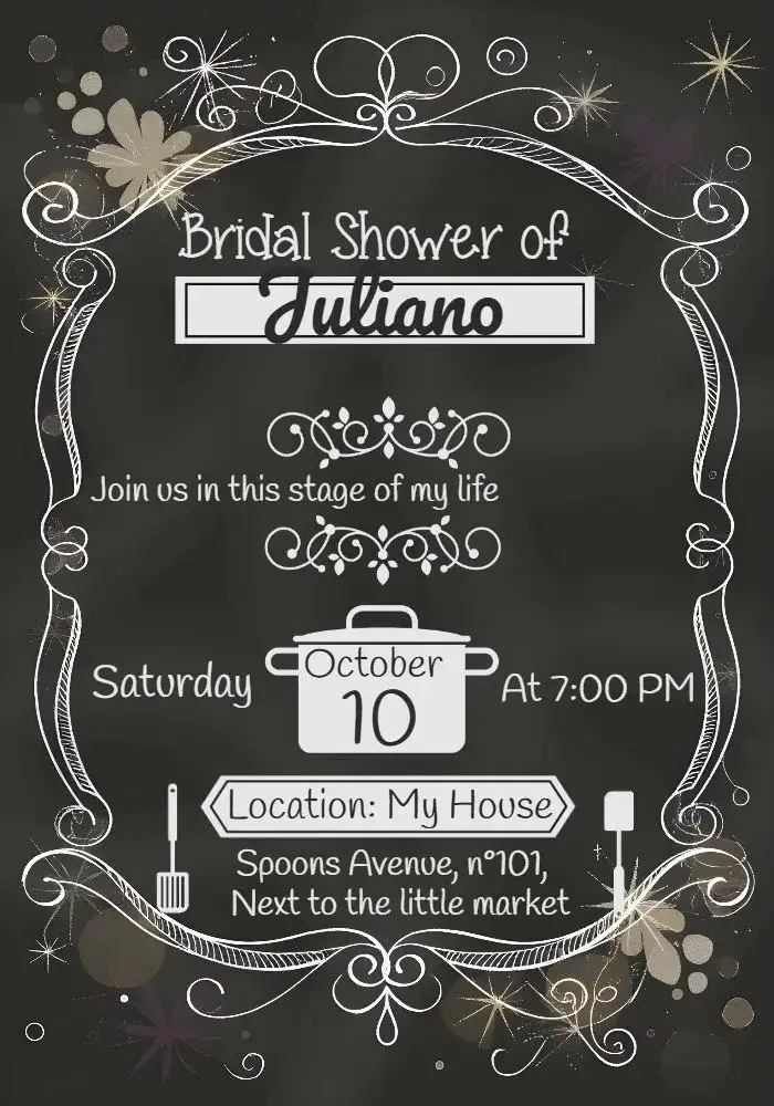 Invitation Bridal Shower Chalkboard Blackboard Spatula – Bridal Shower theme chalkboard, cooking, minimalist, black and white, modern, fun