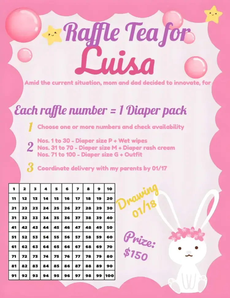 Invitation Tea Raffle Bunny Girl Tea Bunny Pink – Raffle Tea theme pastel colors, playful, childlike, watercolor, cute, nature