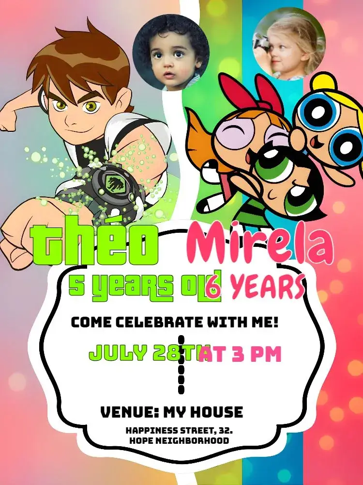 Double Ben 10 And The Powerpuff Girls With Photo invitation