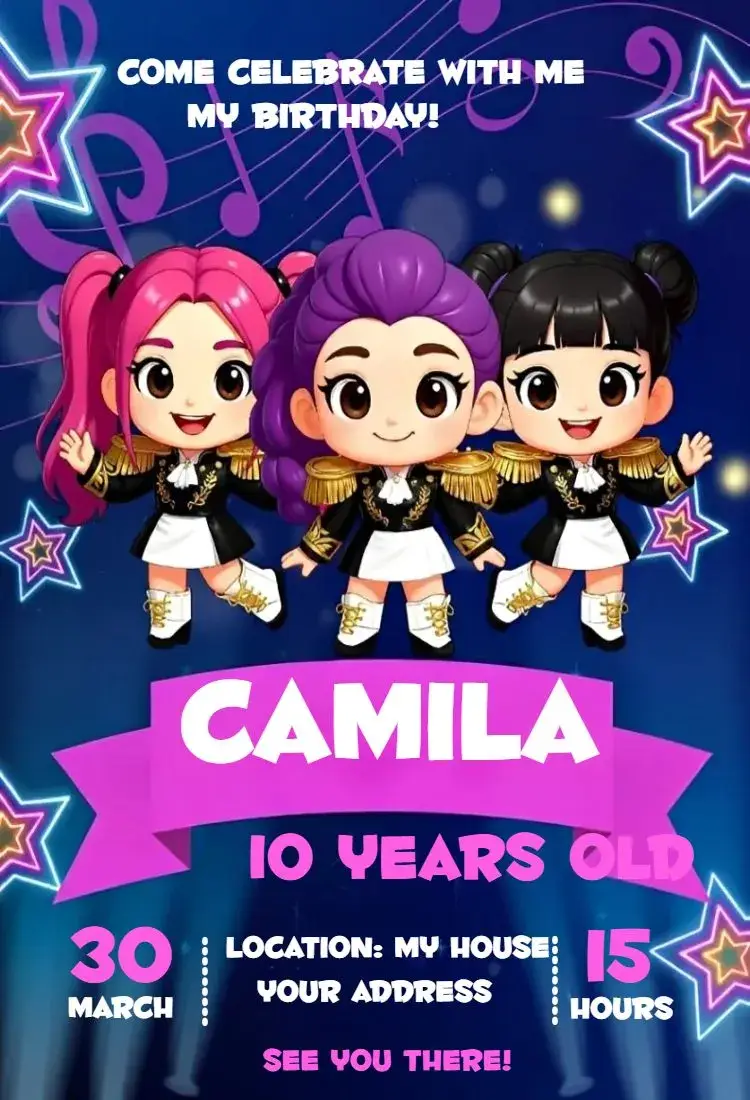 Invite Warrior Girls of Kpop 21 editable and customizable