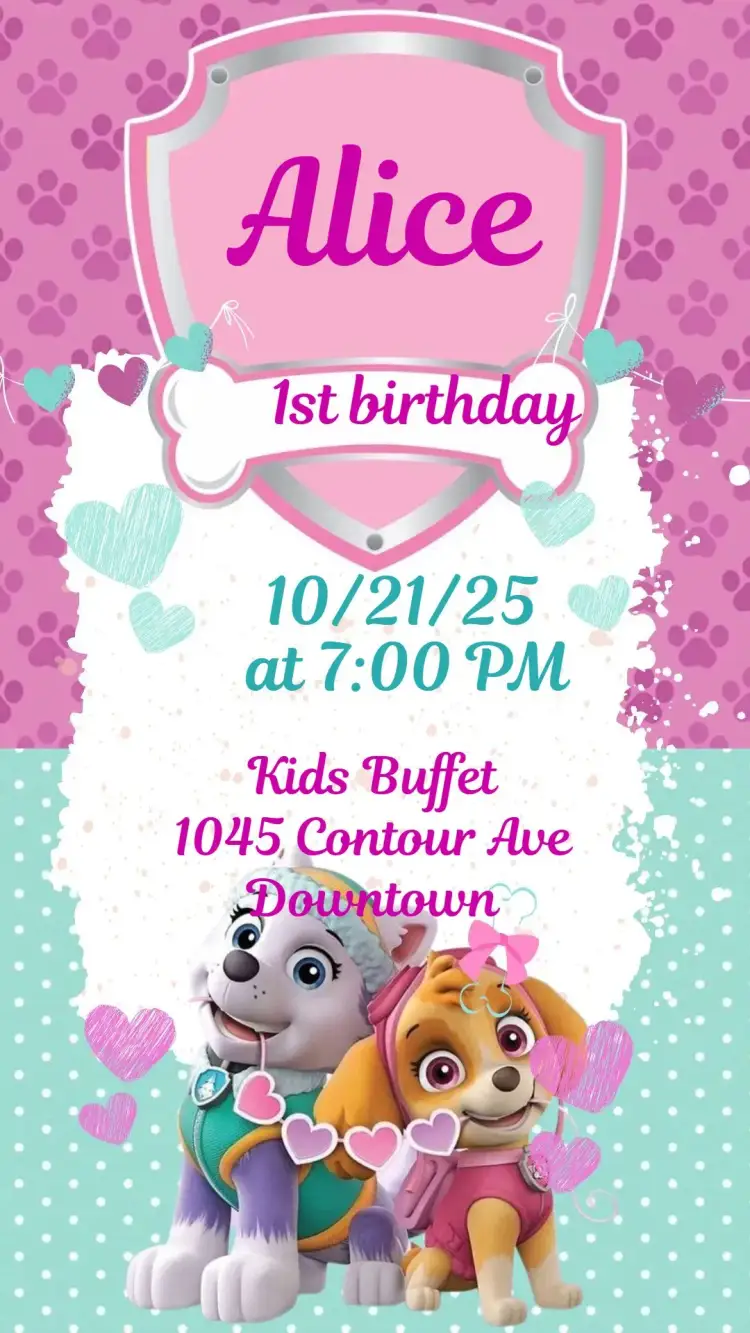 Invitation Paw Patrol – Kids' Birthday Party theme colorful, fun, themed, childish, lively