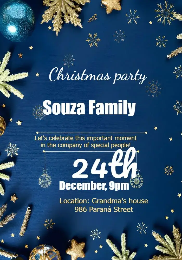 Blue And Gold Merry Christmas Party invitation