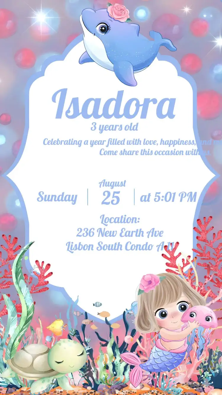 Invitation Underwater Watercolor – Kids' Birthday Party theme watercolor, navy blue, colorful, playful, childlike