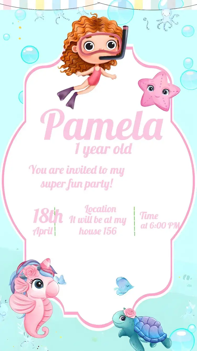 Invitation Delicate Under the Sea – Kids' Birthday Party theme watercolor, delicate, under the sea, pink, playful