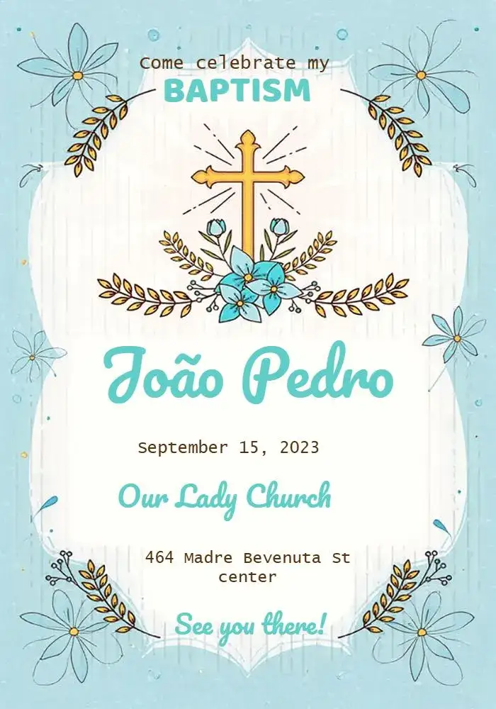 Invitation Boy Blue Branch Baptism – Baptism theme soft blue, minimalist, elegant, religious graphics, modern, delicate