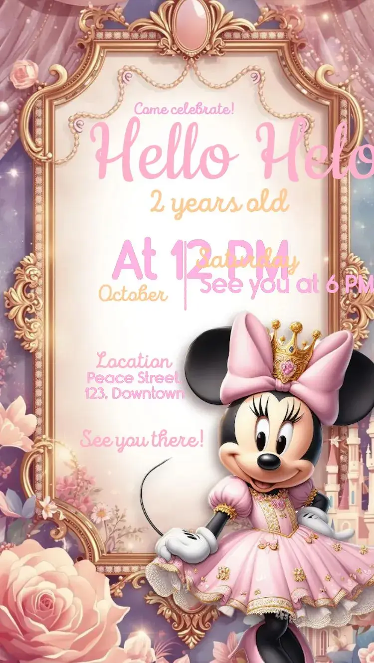 Pink Minnie Mouse invitation