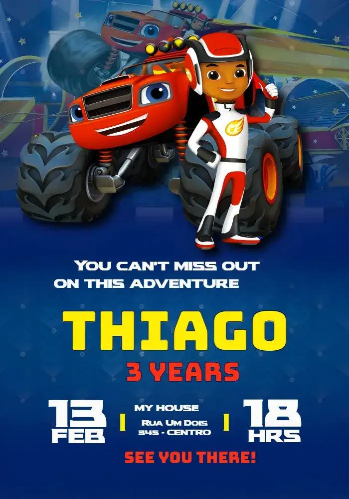 Blaze Monster Machines Car invitation