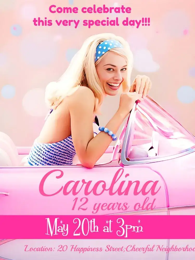 Invitation Barbie New – Commemorative Dates theme pink, bright, playful, modern, fun, feminine