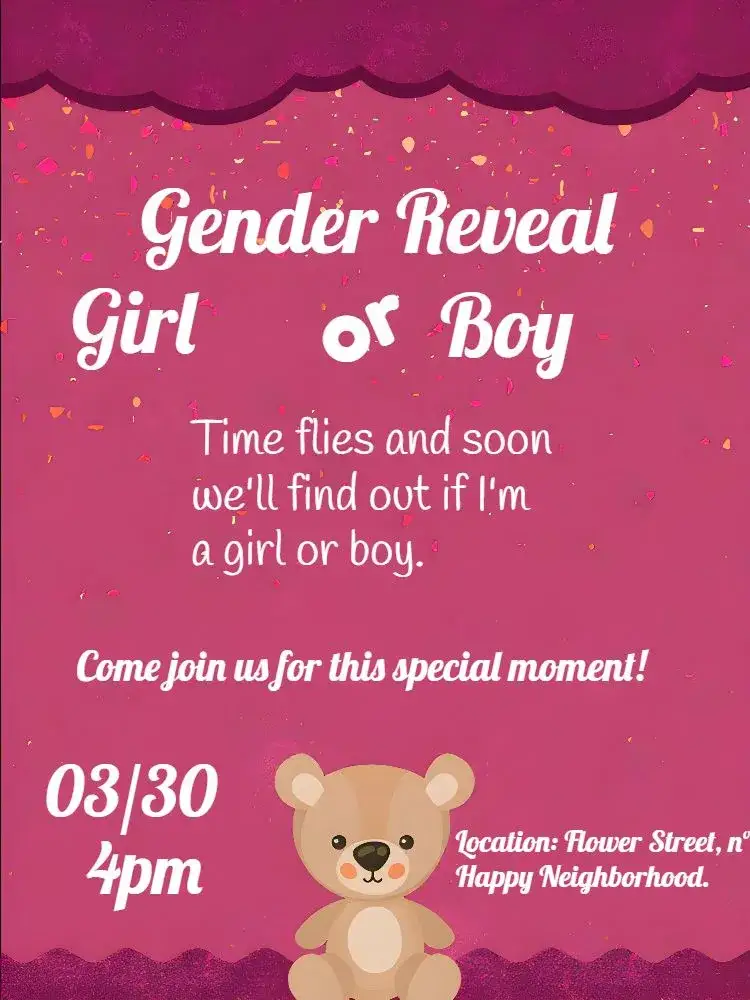 Invitation Baby Bear Gender Reveal – Gender Reveal theme teddy bear, purple, black, white, modern, childlike
