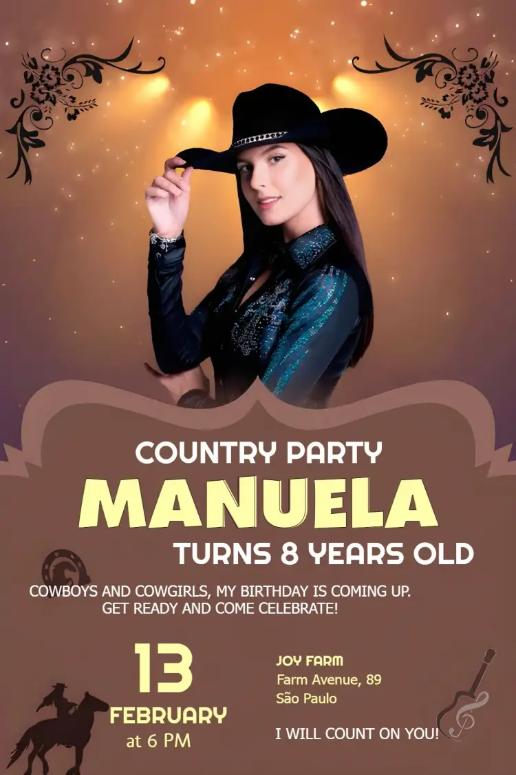 Invite Ana Castela Cowgirl Country editable and customizable
