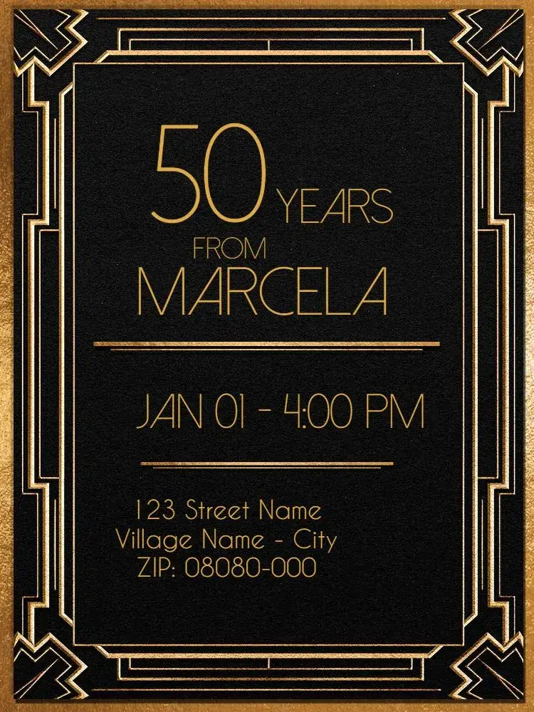 Invitation Virtual 50 Years - Elegant Geometric – Kids' Birthday Party theme geometric, art deco, golden, modern, elegant, sophisticated