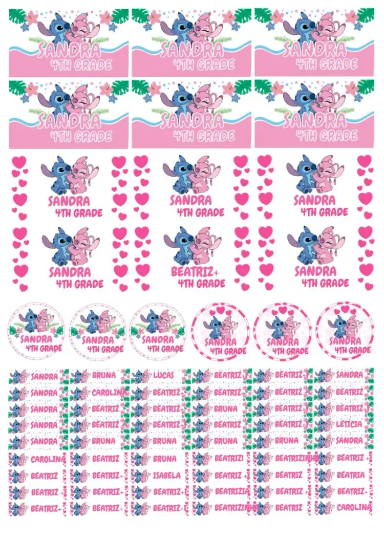 Stitch And Angel Pink School Label invitation