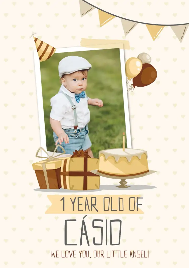 Invitation 1st Year Poster With Cake Photo – Diaper Shower theme playful, colorful, childlike, modern, fun
