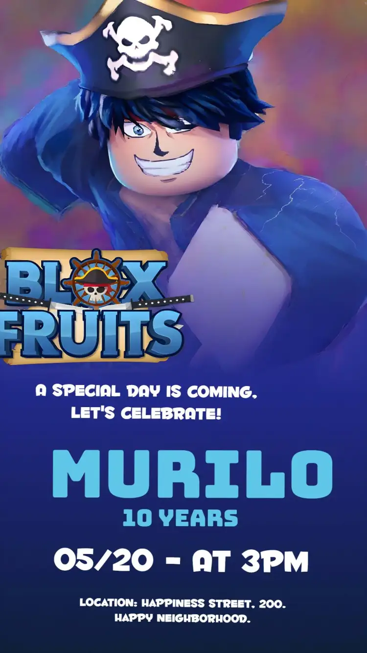 Invitation Blue Blox Fruits – Kids' Birthday Party theme children's, adventure, colorful, games, modern