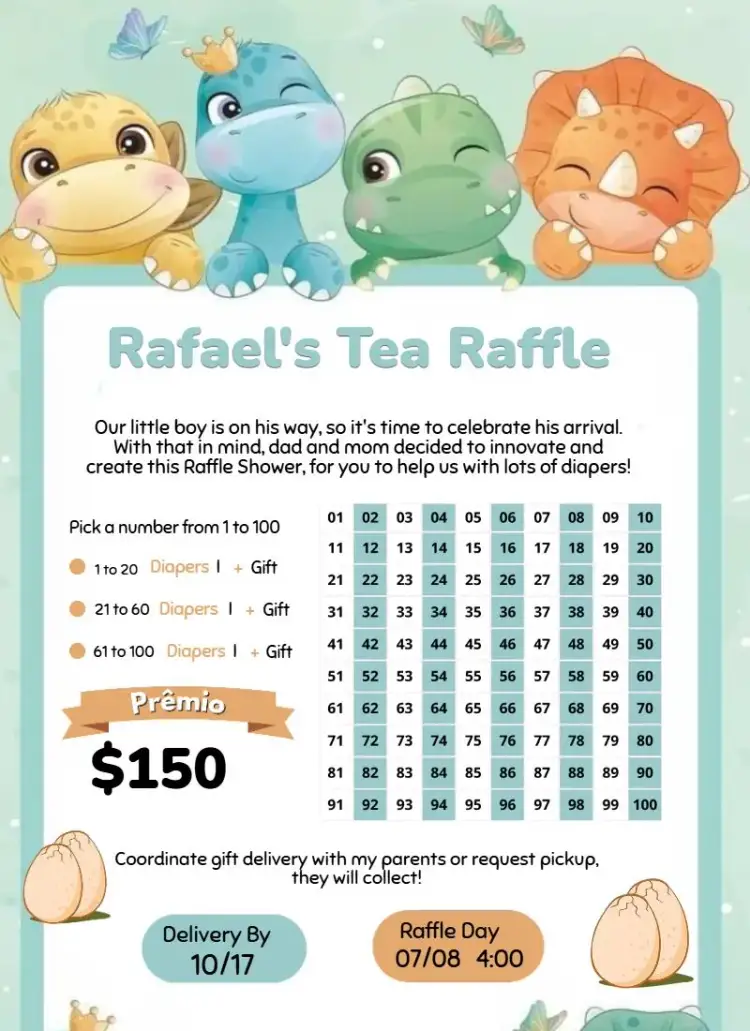 Invitation Baby Dinosaurs – Raffle Tea theme colorful, animals, nature, fun, childlike, safari