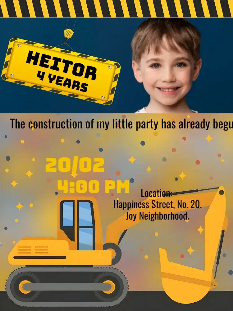 Invitation Construction Machine With Truck Photo – Raffle Tea theme construction, modern, colorful, themed, industrial, fun