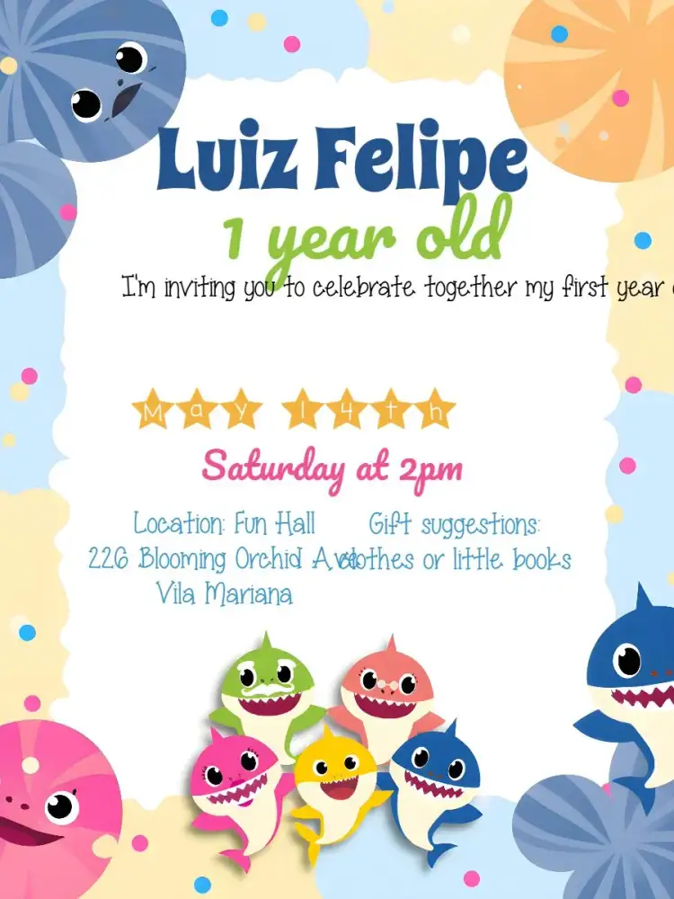 Invitation Colorful Baby Shark – Commemorative Dates theme colorful, sailor, under the sea, childish, fun
