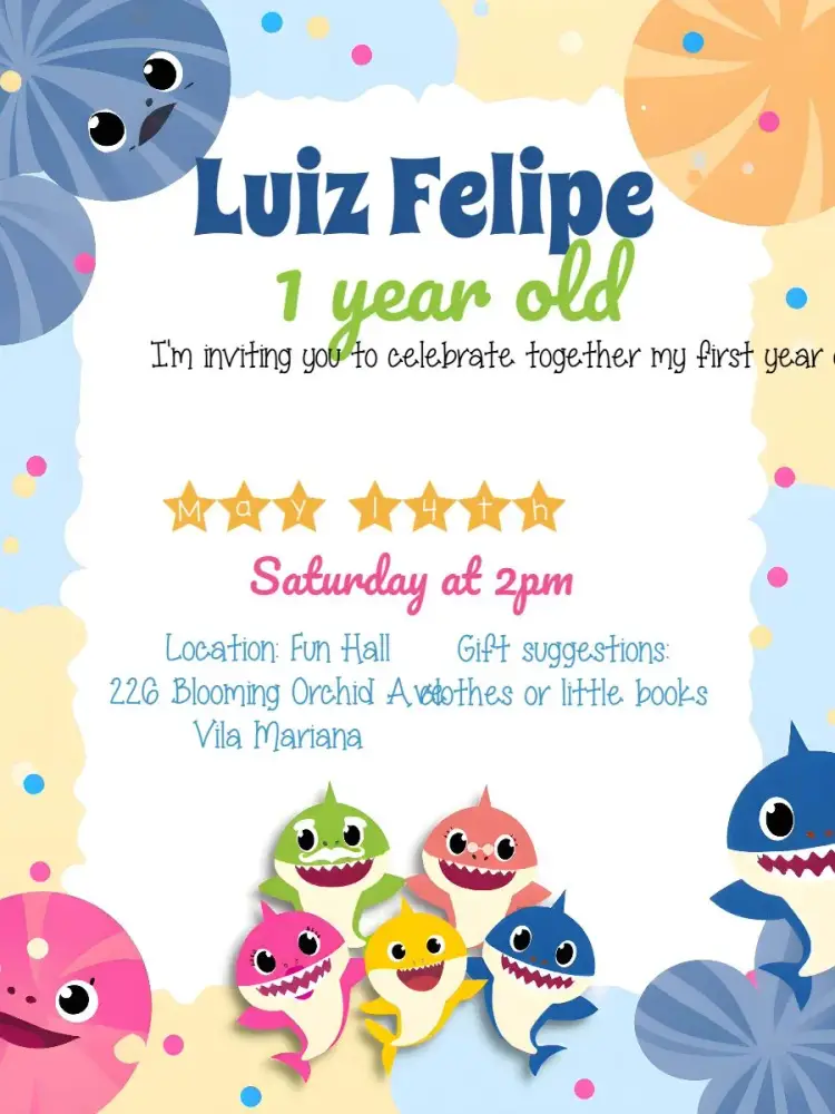 Colorful Baby Shark invitation